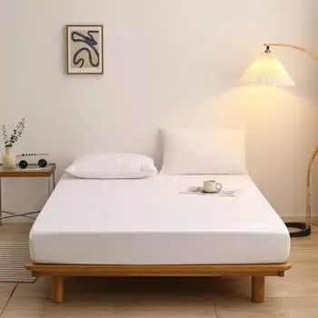 Приятная для кожи хлопковая простыня с резинками, наматрасник, сплошная цветная простыня, простыня королевского размера 90x200x20cm 1pc