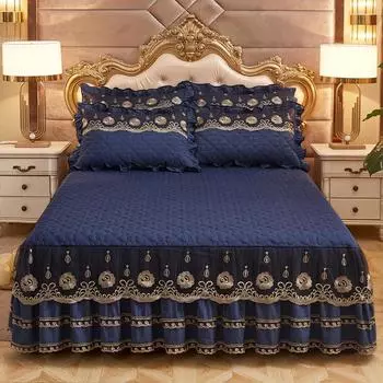 Приятная для кожи матовая юбка-кровать, толстое стеганое кружевное покрывало, доступный роскошный стиль, нескользящий матрас, защитный чехол, постельные принадлежности 1.2*2.0m 3pcs