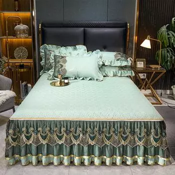 Приятная для кожи шелковая жаккардовая юбка-кровать Tribute, кружевное съемное стеганое покрывало, наматрасник, постельные принадлежности 150*200cm 3pcs