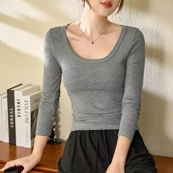 Приятная для кожи удобная модальная хлопковая осенняя новая футболка с длинным рукавом для женщин с базовой рубашкой S