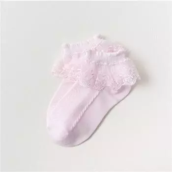 Приятные для кожи носки до щиколотки для девочек с кружевной отделкой, впитывающие осенние милые тонкие детские однотонные носки S розовый