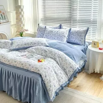 Приятный для кожи набивной подзор, комплект постельного белья, простыня, подзор, наволочка, комплект из четырех предметов, стираный. 1.5m bed