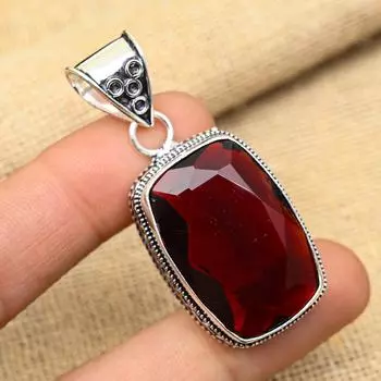 Приятный красный гранатовый драгоценный камень ручной работы из стерлингового серебра 925 пробы для женщин 2 Inches красный