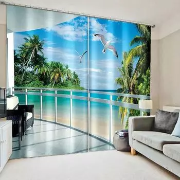 Природа Чайка Пейзаж Море Лес Небо Пляж Оконные Шторы Для Гостиной Детская Спальня Ванная Кухня Дверь Домашний Декор2 Шт. W65X60H(cm)X2Pcs&Hook