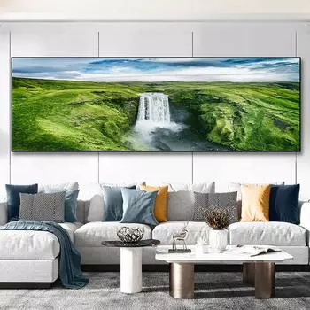 Природа Исландии зеленая трава водопад холст картины скандинавские пейзажи постеры и принты настенные художественные фотографии домашний декор без рамки 20*40cm