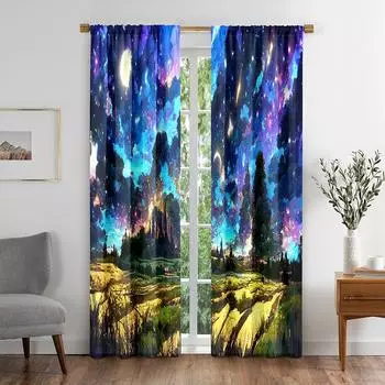 Природа лес красочные Dresmy View SkyBlackout оконная занавеска для гостиной, спальни, ванной комнаты, кухонная дверь, декор для шкафа, крючки W50 X H130(CM)X2&Hook