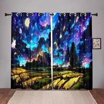 Природа Лес Пейзаж Небо Мечтательный Затемняющий Оконный Шторка для Спальни Гостиной Ванной Кухни Дверь Холла Высокое Затемнение Новый W55 X H120cm X 2&HOOK