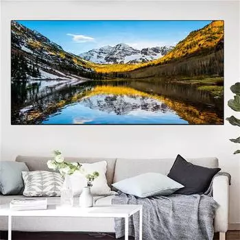 Природа, озеро, лес, Альпы, горы, холст, картина, пейзаж, снег, вид, постеры и принты, настенные художественные фотографии, домашний декор, без рамки 20*40cm