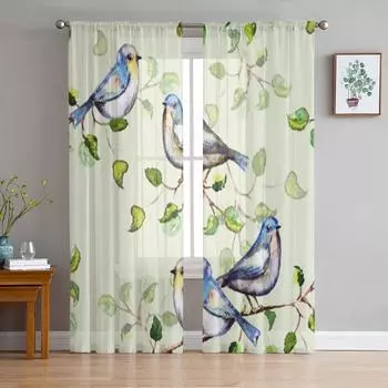 Природа птица отпуск акварель прозрачные занавески для гостиной спальни вуаль шторы для окон органзы занавески вечерние тюлевые шторы 135W x 114H(cm)
