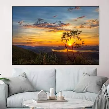 Природа закат озеро дерево пейзаж холст живопись горные постеры и принты настенные художественные фотографии Cuadros домашний декор без рамки 20cm40cm NoFrame