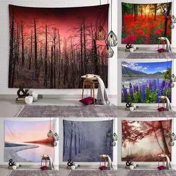 Природные пейзажи, фэнтези, туманный лес, эстетический гобелен, пейзаж, озеро, искусство, настенный гобелен, общежитие, спальня, украшение дома 100X75CM