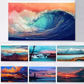 Природные пейзажи Снежные горы Морское небо Холст Картина Настенные художественные фотографии Плакаты и принты для гостиной Офис Спальня Домашний декор Без рамки 20*40cm