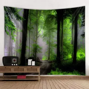 Природный лесной пейзаж гобелен настенный психоделическая сцена Мандала домашний художественный декор стены Бохо Декор комнаты Йога наматрасник 90x75cm