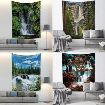 Природный лесной водопад Пейзаж Гобелен Украшение Фреска Гостиная Холст Стена 100x75cm