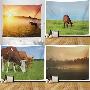 Природный пастбищный ландшафтный гобелен для офиса, гостиной, настенный гобелен для дома 100x75cm