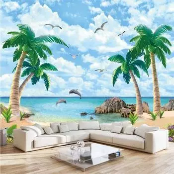 Природный пейзаж кокосовая пальма пляж вид на море 3d обои домашний декор спальня декор обои 200 cm(W) x 140 cm(H)