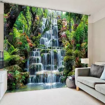 Природный пейзаж лесной пейзаж водопад оконные шторы жалюзи для гостиной спальни ванной комнаты кухни двери домашнего декора2 шт. W65X60H(cm)X2Pcs&Hook