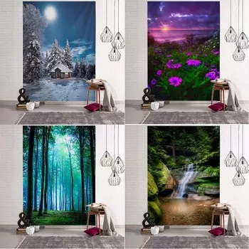 Природный пейзаж Лесной ручей Фоновый гобелен Украшение стены дома Гобелен Спальня Гостиная Гобелен 100x75cm