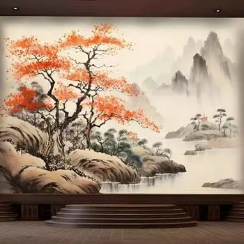 Природный пейзаж настенная живопись масляная живопись ручная роспись дерево горы обои домашний декор настенный фон 3d настенная живопись 200 cm(W) x 140 cm(H)