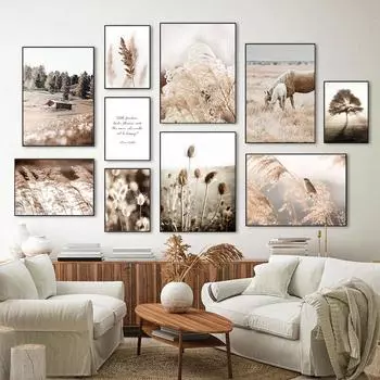 Природный пейзаж, настенное искусство, богемный плакат с принтом, тростниковое дикое растение, Cnavas, картина для гостиной, настенные картины, украшение для дома 21x30cm No Frame