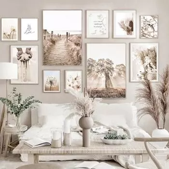Природный пейзаж плакат холст картины принты тростник пляж сосна птица цветок магнолии скандинавское настенное художественное украшение домашний настенный художественный декор 21x30cm No Frame