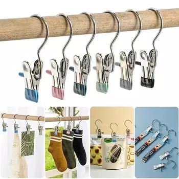 прищепка из нержавеющей стали, универсальные зажимы для сушки одежды с крючком, прочные ветрозащитные прищепки, носки, вешалка для полотенец 5Pcs Pink