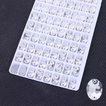 Пришивная овальная дрель с плоским дном и двумя отверстиями, пришивная стеклянная дрель, белая АБС одежда с высокой вспышкой с дрелью, кристальная дрель для DIY 17 * 24Mm 12pcs/bag белый