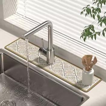 Присоска для кухонного крана Диатомитовая грязь Сливной коврик для раковины в ванной комнате Нескользящий коврик для стола Теплоизоляция Защитный коврик 10X38cm