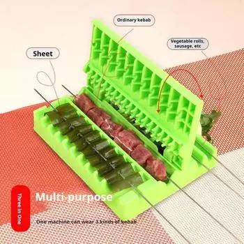 Приспособление для приготовления шашлыка для кебаба 3-в-1 с антипригарным покрытием, инструмент для приготовления кебаба для мяса, овощей, кишечника, простая в использовании ручная машина для изготовления форм для шампуров зелёный