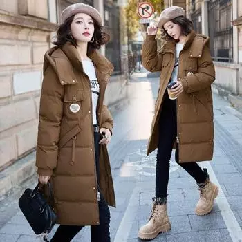 Приталенная одежда средней и длинной длины из хлопка, модная куртка с капюшоном большого размера, утолщенная одежда из хлопка, одежда для хлеба M чёрный