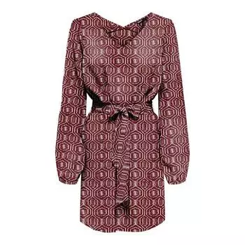 Приталенное платье с V-образным вырезом и поясом с необычным принтом ТОЛЬКО для женщин S красный