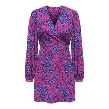 Приталенное платье с воротником с запахом и необычным принтом ТОЛЬКО для женщин XS розовый