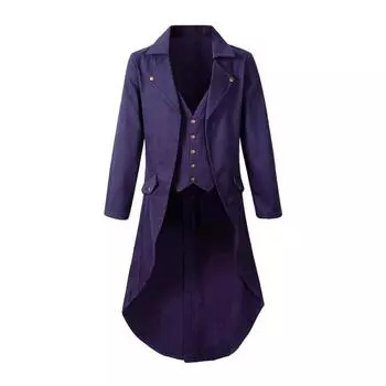 Приталенный смокинг с лацканом, с длинными рукавами, в стиле ретро, пиджак для платья, пиджак для костюма в средневековом стиле, одежда для праздничных вечеринок 2XL фиолетовый