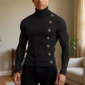 Приталенный топ с высоким воротом и базовой футболкой для мужской повседневной одежды M чёрный
