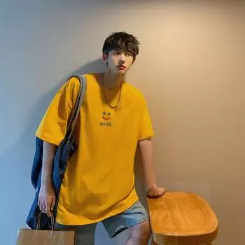 Privathinker Creative Smiling Face Мужская футболка Свободная футболка с круглым вырезом и коротким рукавом Корейский стиль Мужские топы Летние модные футболки S