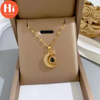 Привет 100 языков Я люблю тебя женская мода подвеска с проекцией Луны из нержавеющей стали на ключицу цепочка ожерелья для женщин серебряный