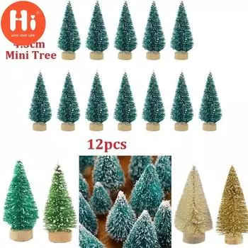 Привет, 12 шт., мини-рождественская елка из сизаля, шелковое украшение из кедра, маленький рождественский декор для стола, украшения, Рождественский подарок, привет 12pcs золотой