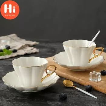 Привет 1/2 комплекта, керамическая элегантная цветочная костяная фарфоровая кофейная чашка с набором блюдец, белый фарфор, Пномпень, офисная чайная чашка, домашнее кафе, чашка для эспрессо белый