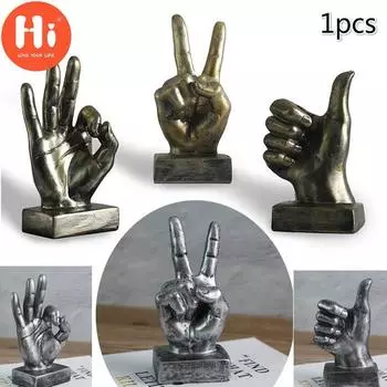 Привет, 1 шт., креативный палец, да/ОК, жест, орнамент, поделки, офисные настольные украшения для дома, ретро-мебель, Hi OK-gesture серебряный