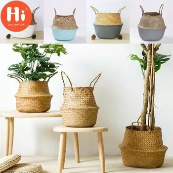 Привет, 1 шт., органайзер для хранения ручной работы, корзина из ротанга, складная плетеная корзина для растений, цветочных горшков S серый