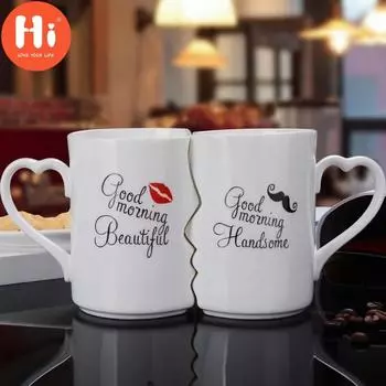 Привет, 2 шт./компл., креативные кофейные кружки, пара чашек для воды, керамическая модная чашка с поцелуем, кружка для молока, День Святого Валентина, день рождения, свадьба, подарки белый