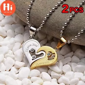 Привет, 2 шт./пара, цепочка из нержавеющей стали «I Love You», модные ожерелья с сердечками и любовью для пар, парные подвески, подвески, подарки, ювелирные изделия золотой
