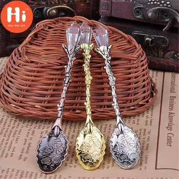 Привет, 3 шт./лот, кухонная столовая и бар, ностальгические красивые хрустальные винтажные экологически чистые маленькие кофейные ложки бронзовый