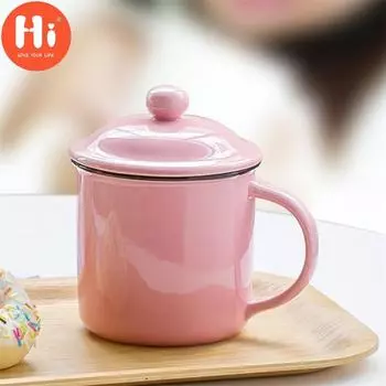 Привет, 400 мл, винтажная эмалированная кофейная кружка с крышкой, керамическая кружка для молока, пигментированная чашка для чая, офисная чашка для воды, посуда для напитков