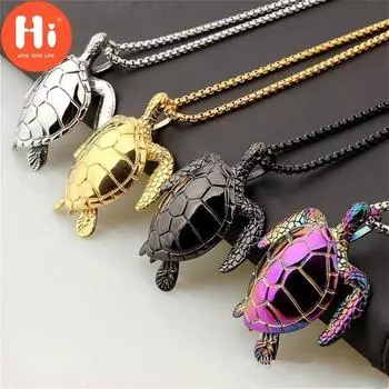 Привет 4 цвета титана из нержавеющей стали панк-литье знак долголетия морская черепаха подвески в виде животных золотой