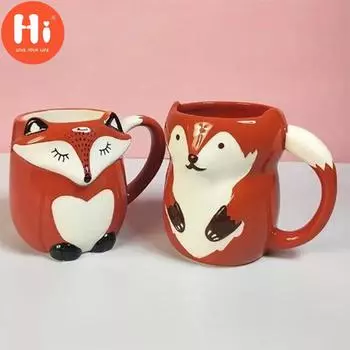 Привет 500 мл керамическая креативная кофейная чашка с милыми животными 3D лиса большая емкость мультфильм кружки и чашки для питья молока для завтрака 401-500ml