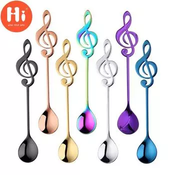 Привет, 7 шт., кофейные ложки с музыкальной нотой, ложки для перемешивания кофе, чая из нержавеющей стали, десертная ложка для мороженого