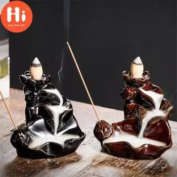 Привет антикварные керамические курильницы с обратным потоком, маленький черный портативный держатель для ароматических палочек, ароматерапия, водопад лотоса, ароматическая курильница Hi