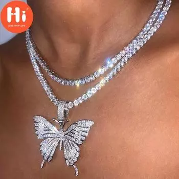 Привет бабочка кулон полая бабочка горный хрусталь кулон ожерелье модный тренд блестящая бабочка ювелирные изделия 1