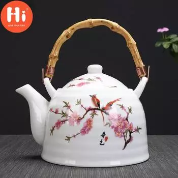 Привет большой емкости керамический высокотемпературный чайник с ручкой и фильтром белый фарфоровый ресторанный чайник